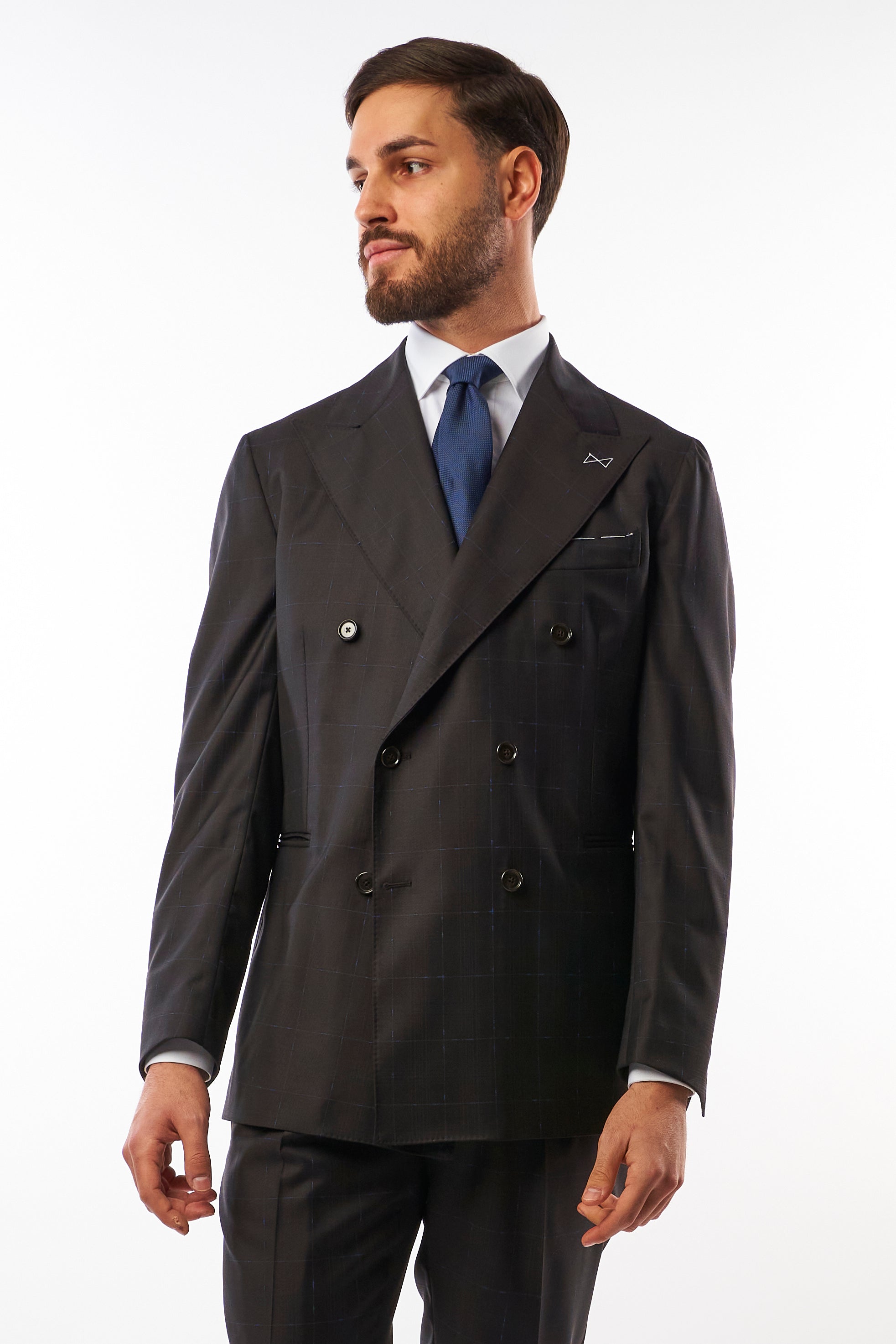 Abito Sorrento Doppiopetto - Testa di Moro con Quadri Blu