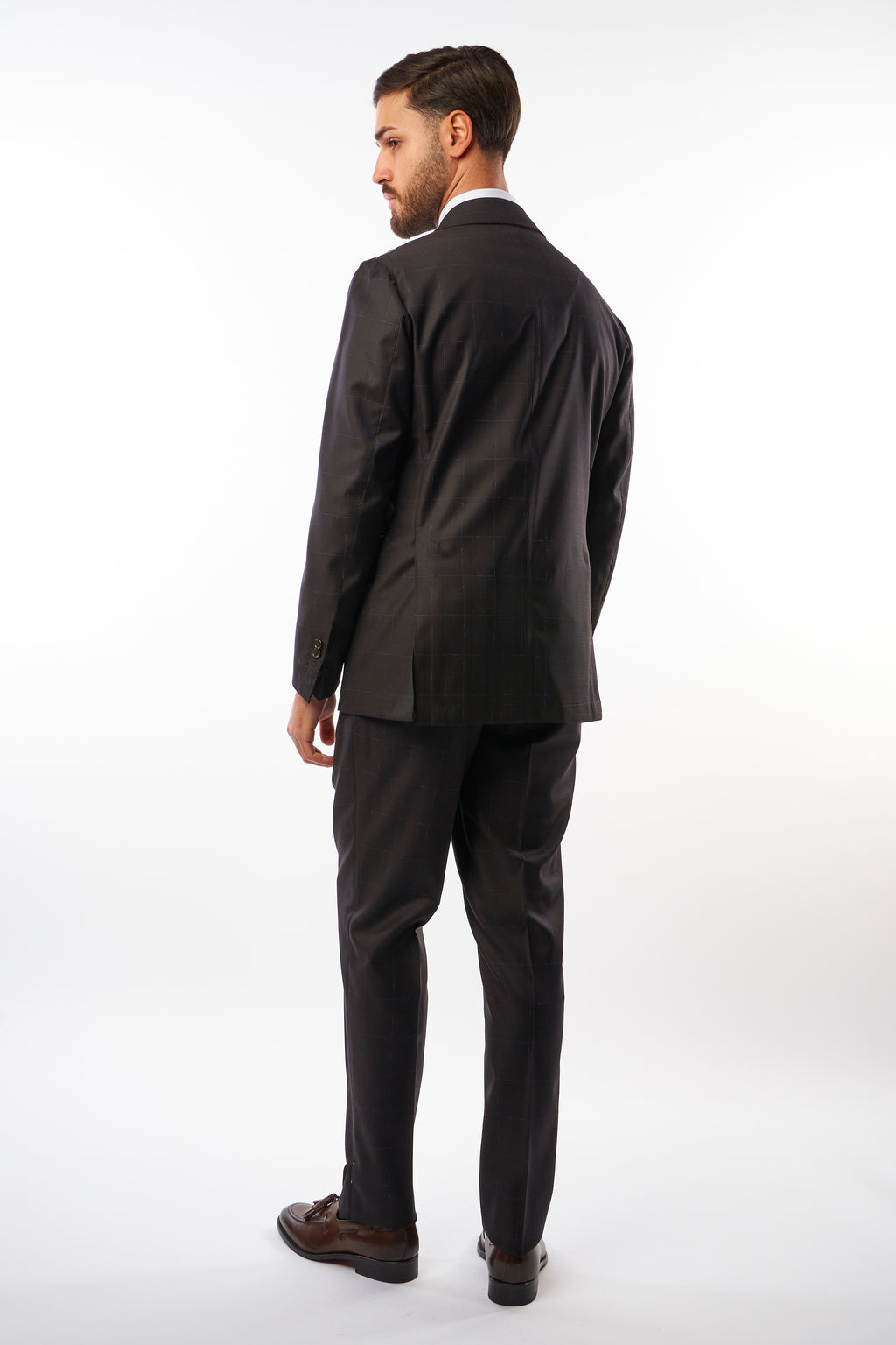 Abito Sorrento Doppiopetto - Testa di Moro con Quadri Blu