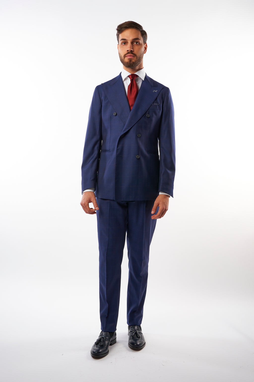 Abito Sorrento Doppiopetto - Blu con Quadri Bordeaux