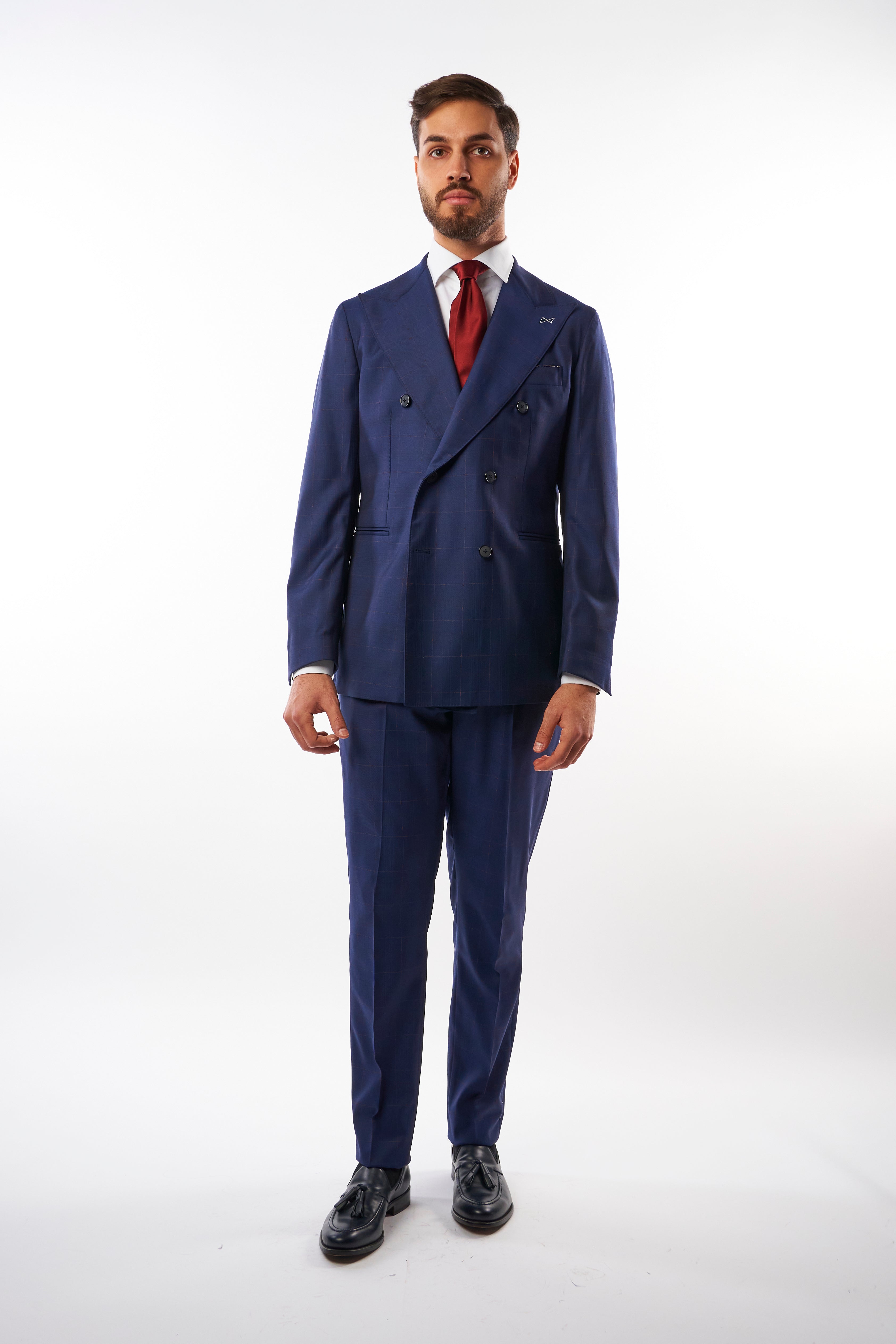 Abito Sorrento Doppiopetto - Blu con Quadri Bordeaux