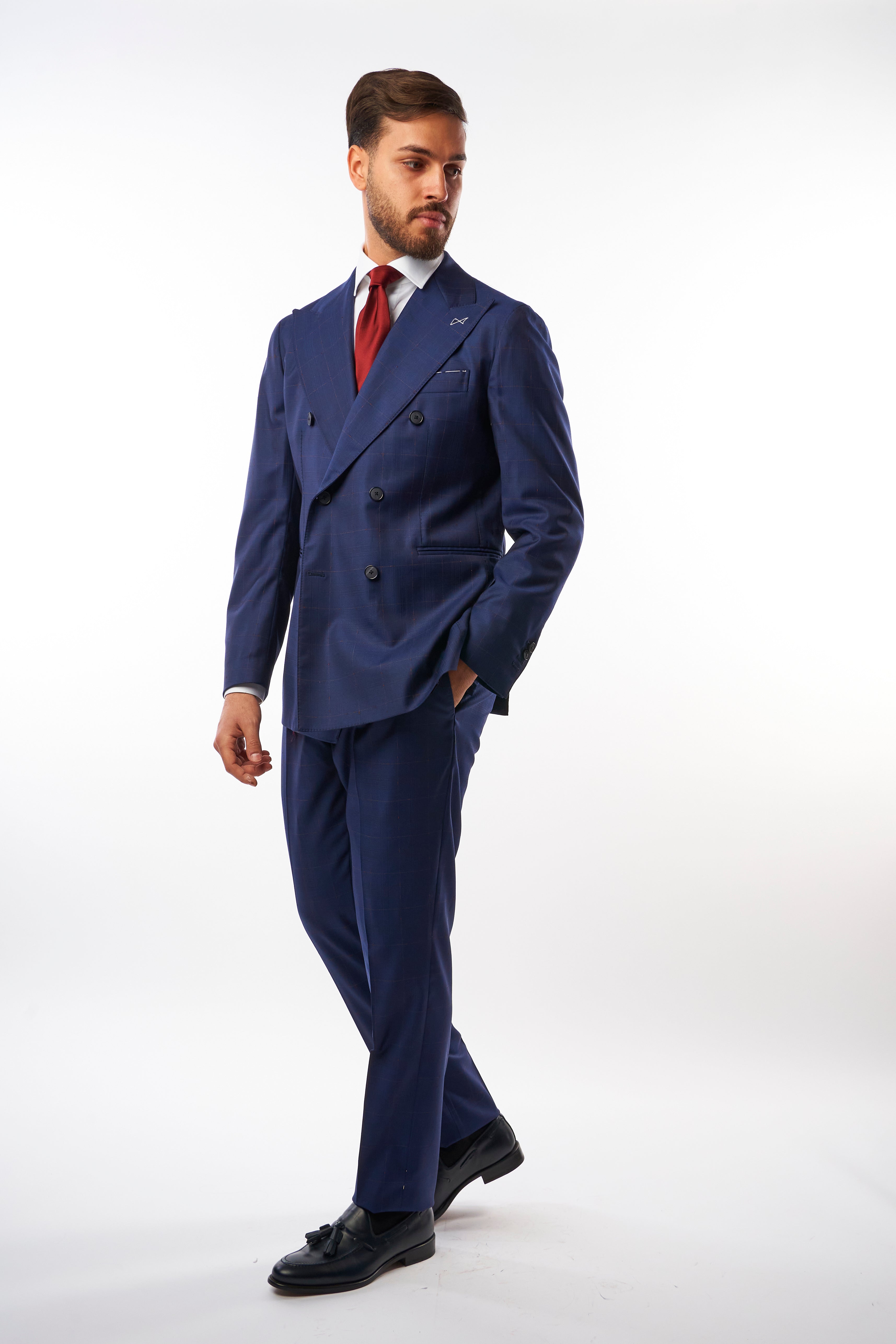 Abito Sorrento Doppiopetto - Blu con Quadri Bordeaux