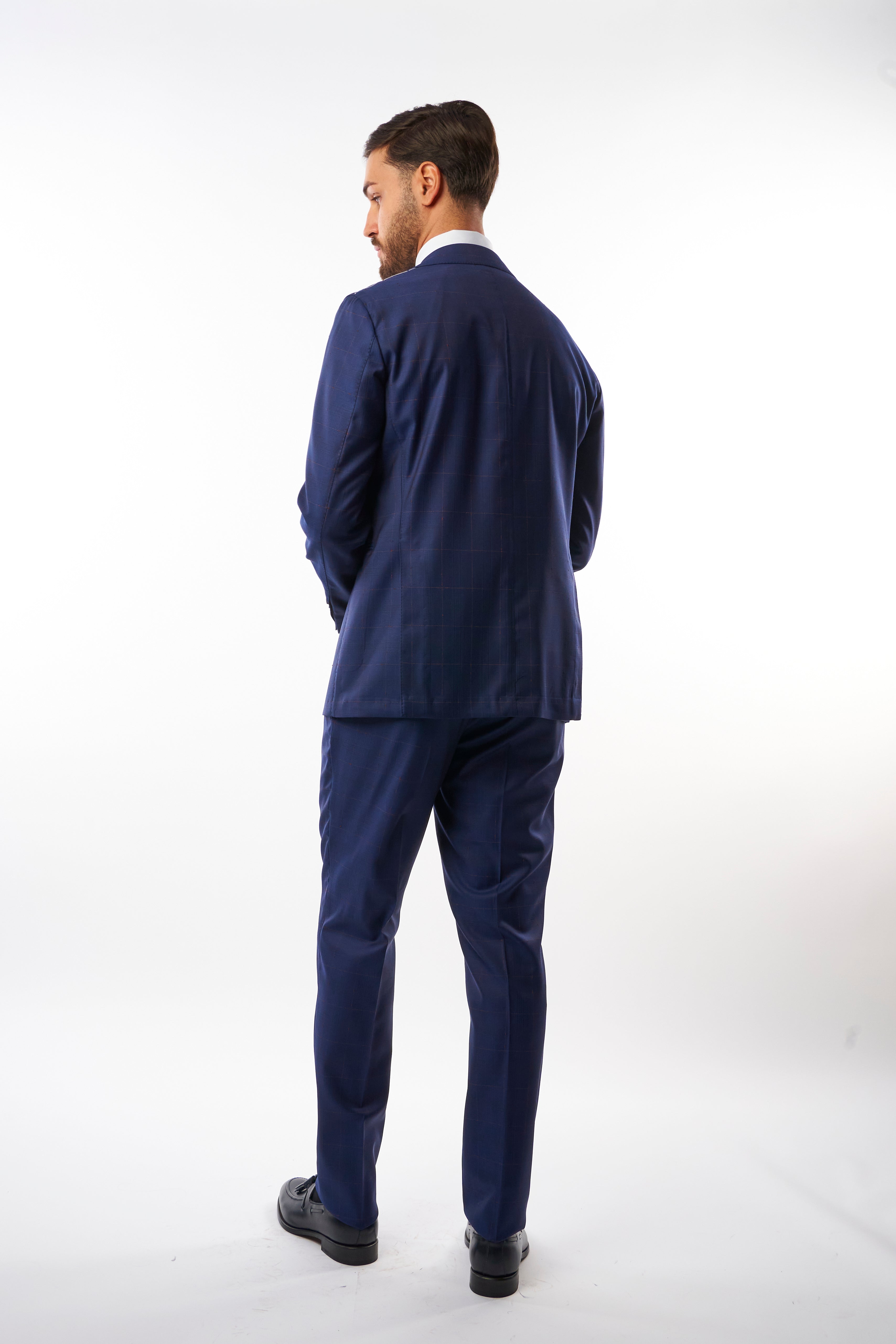 Abito Sorrento Doppiopetto - Blu con Quadri Bordeaux